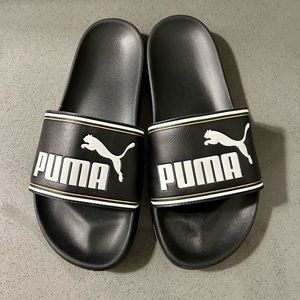 Puma Leadcat Slide Sandals *EUC* Black/White/Gold. Unisex: M8/W10.